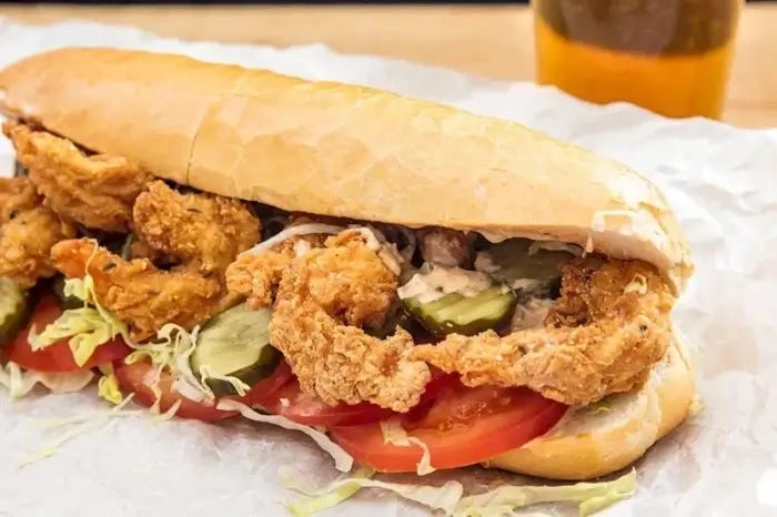 Po boy sandwich with fried shrimp